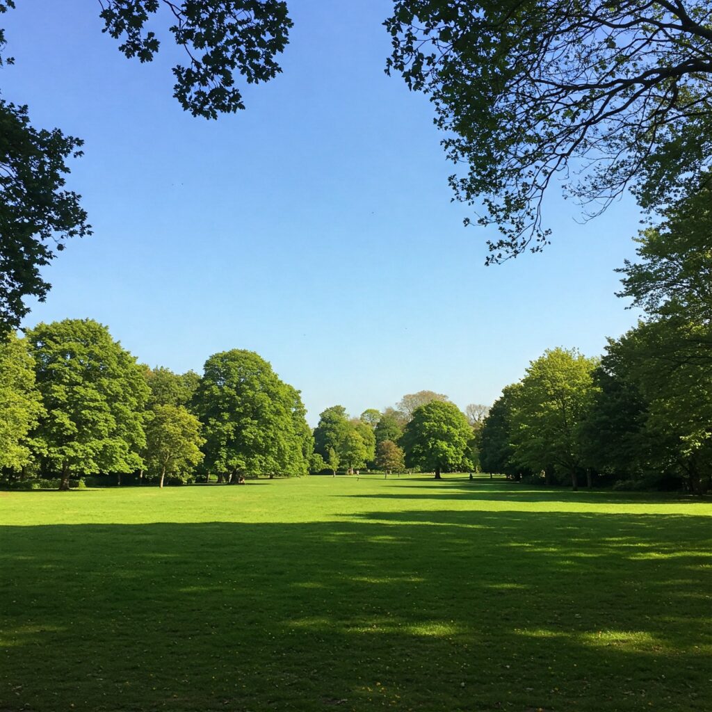 Green park in the UK symbolizing sustainability and eco-friendliness.