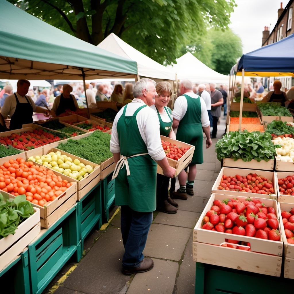 Farmers' market in the UK with fresh, seasonal produce.